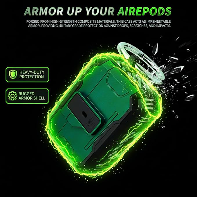 for AirPods Pro 3 Case, Secure Lock Magnetic Lid Cover with Keychain, Military Grade Shockproof Protective Case for Airpods Pro 3rd Generation, Wireless Charging & Front LED Visible, Green