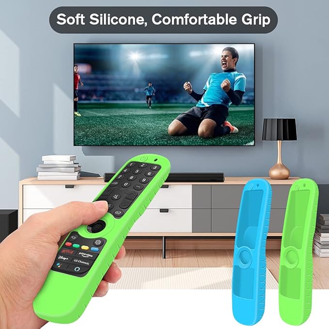 2 Pack Silicone Protective Case for LG MR21GA MR22GA MR23GA MR24GN Remote Control [Anti-Slip] Shockproof Protector Cover for LG Magic Remote 2021-2024 Case Sleeve Holder Skin-Glow Blue, Glow Green