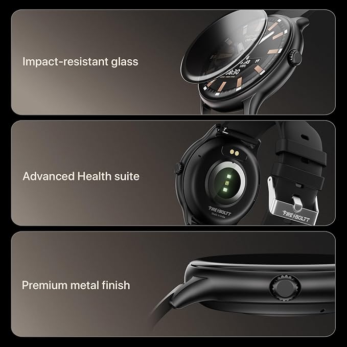 Fire-Boltt Phoenix Pro 35.3mm (1.39 inch) Bluetooth Calling Smart Watch, AI Voice Assistant, Metal Body with 120+ Sports Modes, SpO2, Heart Rate Monitoring (Black).