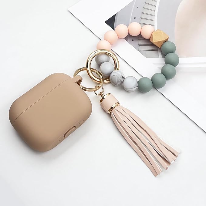 Compatible with AirPods Pro 3 Case Cover 2025, Silicone Protective Cover with Bracelet Keychain for Apple AirPods Pro 3rd Generation Wireless Earbuds (Milk Tea)