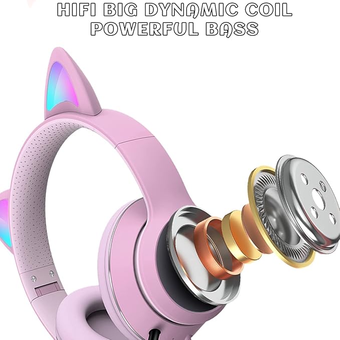 Cat Ear Gaming Headphones Wired AUX 3.5mm with LED Light, VIGROS Flashing Stereo Game Headphones Surround Sound Over-Ear Headsets with Microphone Fit Kids & Adult for PC, PS4, Switch, Mobile, Laptop