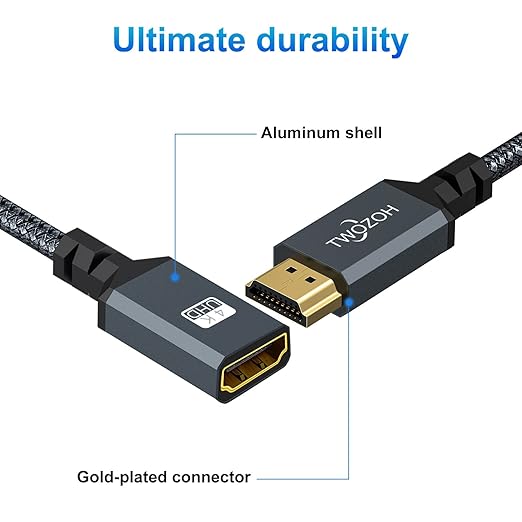 Twozoh HDMI Extension Cable 1.6FT, Male to Female HDMI Cord, HDMI 2.0 Cable Adapter Support 4K@60Hz 3D HDR