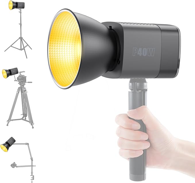 Portable Magnetic LED Video Light 40W COB - Metal Mini Dual Color 2500K-6500K w/Built-in Battery, Continuous Lighting Spotlight w/Magnetic Attachable Reflector & Softbox