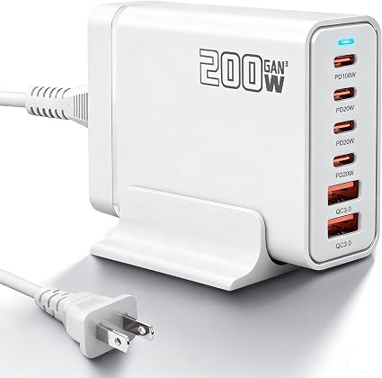 200W USB C Fast Charger, GaN Ⅲ PD 100W Charging Station, Upgraded 6-Port USB-C Fast Charging, Adapter for iPad iPhone 17 16 15 14 12, MacBook Pro, Samsung Galaxy - Image 4