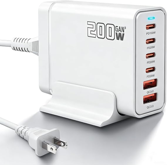 200W USB C Fast Charger, GaN Ⅲ PD 100W Charging Station, Upgraded 6-Port USB-C Fast Charging, Adapter for iPad iPhone 17 16 15 14 12, MacBook Pro, Samsung Galaxy - Image 7