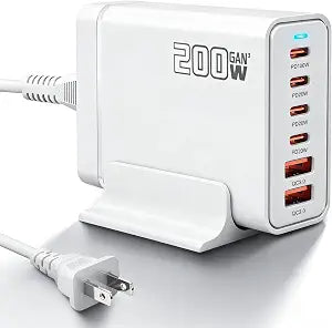 200W USB C Fast Charger, GaN Ⅲ PD 100W Charging Station, Upgraded 6-Port USB-C Fast Charging, Adapter for iPad iPhone 17 16 15 14 12, MacBook Pro, Samsung Galaxy - Image 1