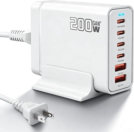 200W USB C Fast Charger, GaN Ⅲ PD 100W Charging Station, Upgraded 6-Port USB-C Fast Charging, Adapter for iPad iPhone 17 16 15 14 12, MacBook Pro, Samsung Galaxy - Image 3