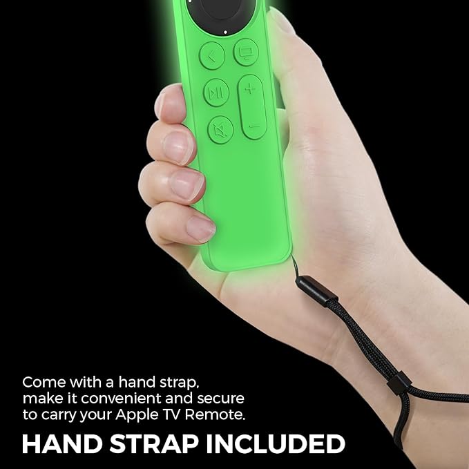 AHASTYLE Portable Electronic Device Cover for 2022 Apple TV 4K HD Siri Remote 3rd Generation, Glow Green Case with AirTag Holder and Anti-Slip Hand Strap