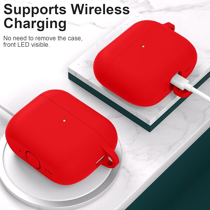 ATUAT for AirPods Pro 3 Case Cover with Cleaner, Protective Soft Silicone Skin with Keychain for Women Men for Apple AirPods Pro 3rd Generation Case(2025), Front LED Visible, Red