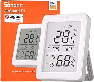 SONOFF SNZB-02DR2 AirGuard TH, Indoor Smart Zigbee Temperature and Humidity Sensor, 3.6'' LCD Display, App Monitoring with Charts, Notification Alerts, Data Export, Remote Data Display, 1-Pack