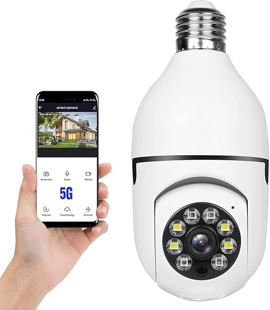 360° Security Cameras Wireless Outdoor, 2.4GHz & 5GHz WiFi Light Bulb1080p Security Camera Wireless Light Socket Smart Cameras for Home Security, Motion Detection, Two-Way Audio (1PC)