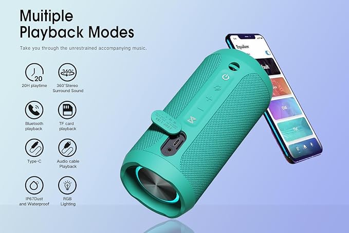 EDUPLINK Bluetooth Speaker IPX7 Waterproof Wireless Speaker with 20H Playtime TWS Stereo Pairing Portable Outdoor Speakers for Beach Camping Travel Gifts for Men Women Girls Boys Teens Dark Teal