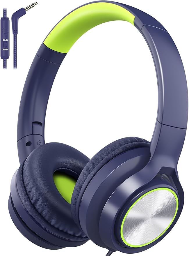Kids Headphones with Cord , Wired Over Ear Headsets with Microphone Limited Volume 85dB/ 94dB, Portable Wired Headphones for Kids Boys Girls Teens Children Online School/Travel/iPad/Tablet/Cellphone