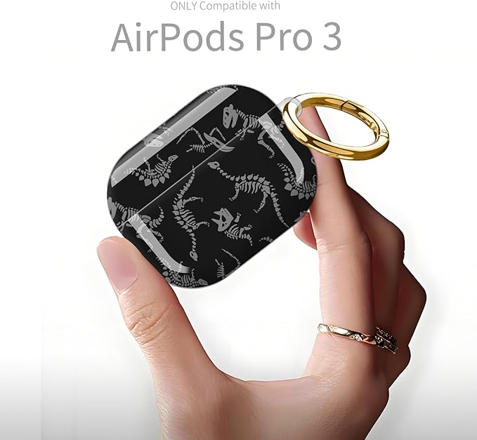 Compatible with AirPod Pro 3rd Generation Case 2025,Fashion Protective Cover with Keychain, Anti-Scratch, Drop Protection,Shockproof Cover for AirPod Pro 3 Women(Dinosaur Skull)