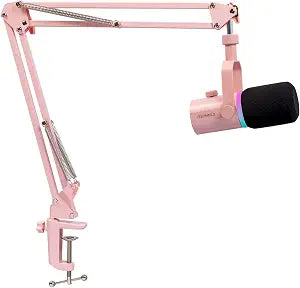 FEELWORLD PM1 Pink XLR USB Metal Podcast Dynamic Microphone with Boom Arm