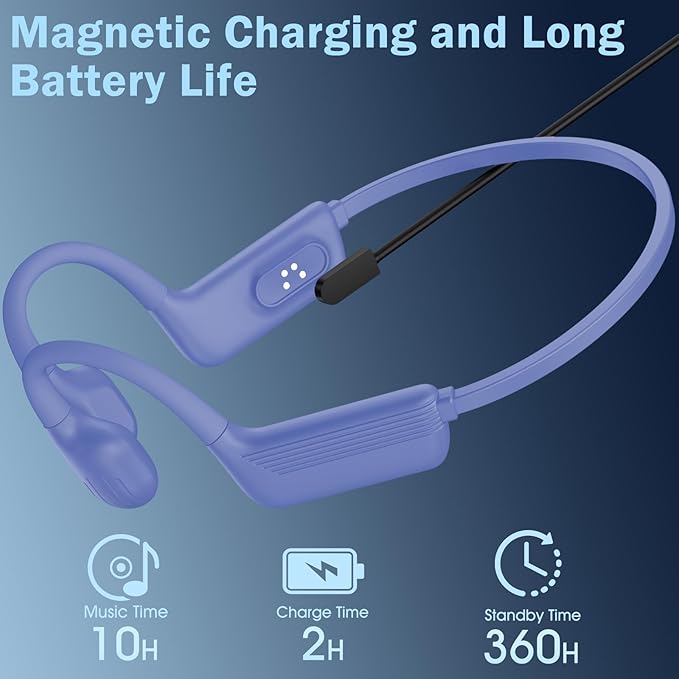 Swimming Headphones-Bone Conduction Headphones, IP68 Waterproof Open Earphones, LiteSurge Bluetooth 5.4 Underwater Sport Earbuds with 32 GB MP3 Memory for Swimming, Marathon-Violet