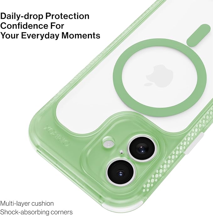 ORIbox Seralyn Series for iPhone 16 Case - MagSafe Compatible, Triple-Layer Shockproof Protection, Crystal-Clear Back with Elegant Matte Frame(6.1", Sage Aura)