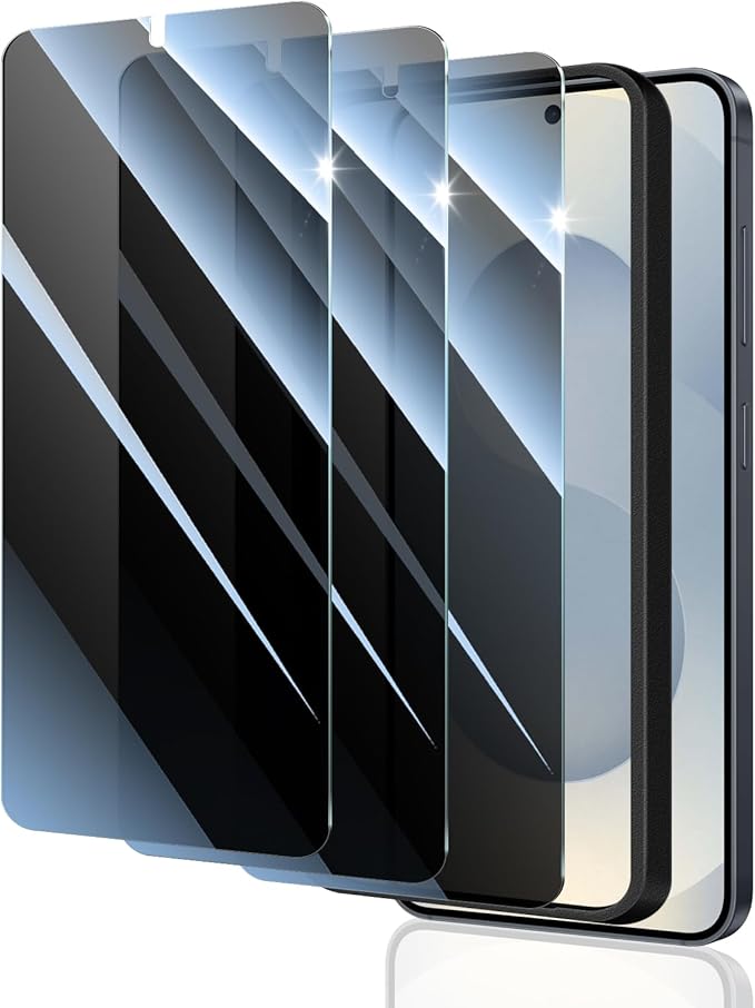 3*Privacy Screen Protector for Samsung Galaxy S24/S25 with a Installation Alignment Aid, Anti-Spy Tempered Glass Film, Private Black Protection, [Shatterproof][ Shockproof]