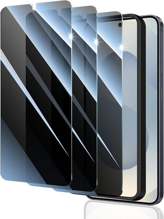 3*Privacy Screen Protector for Samsung Galaxy S24/S25 with a Installation Alignment Aid, Anti-Spy Tempered Glass Film, Private Black Protection, [Shatterproof][ Shockproof]
