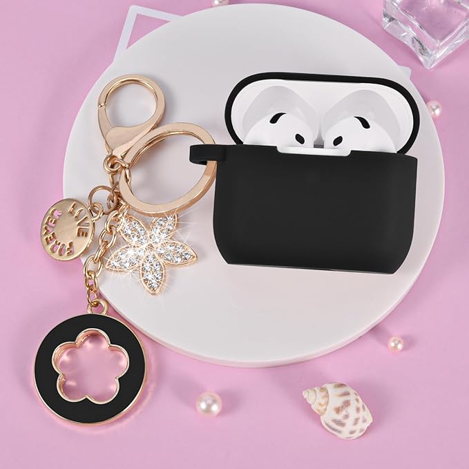 VISOOM Airpods 4 Cases 2024 Cover Women Anti-Drop Silicone iPods 4 Earbuds Wireless Accessorie Charging Cases Girl Bling Keychain for Airpod iPods 4th Generation