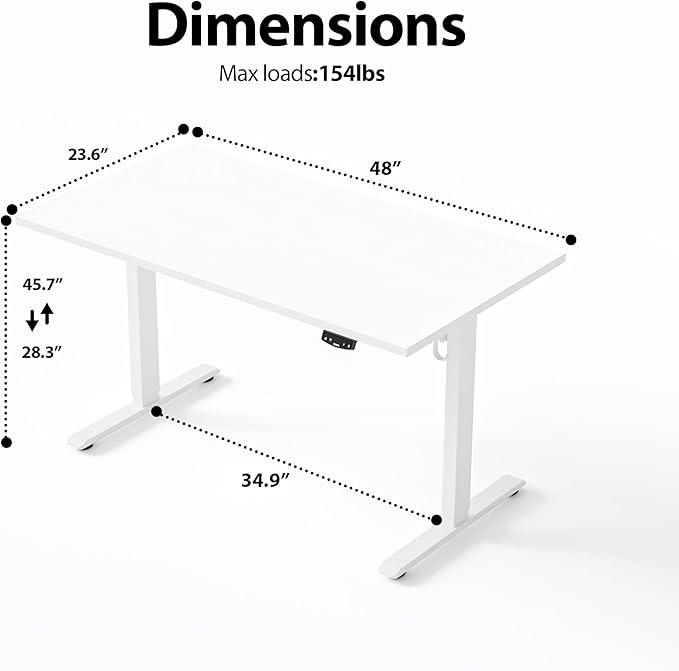 Agilestic Height Adjustable Electric Standing Desk, 48 x 24 Inches Stand Up Desk, Ergonomic Raising Computer Table with Memory Preset Button, Two-Piece Desktop, White