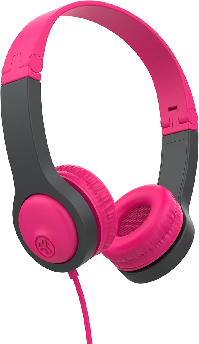 JLab JBuddies Folding Kids Wired Headphones Gen 2, Pink/Grey, Toddler Headphones, Noise Isolation, Kids Safe, Volume Limiting, for Children Ages 2+