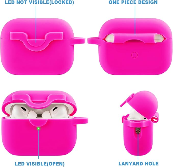 Secure Lock Case for Airpods Pro 2 Case with Cute Bling Keychain, Silicone Protective Case Cover for Airpods Pro 2nd Generation Case Women Girls - Hot Pink