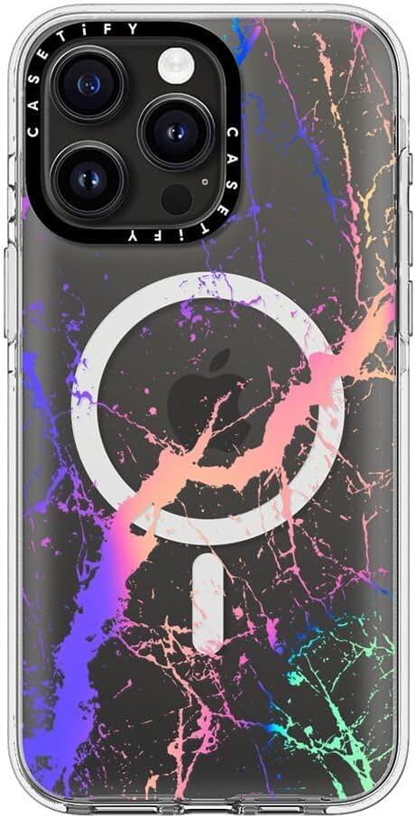 CASETiFY Clear iPhone 15 Pro Max Case [Not Yellowing / 6.6 ft. 3X Military Grade Drop Protection/Compatible with Magsafe] - Hypnotic Marble Rainbow - Clear