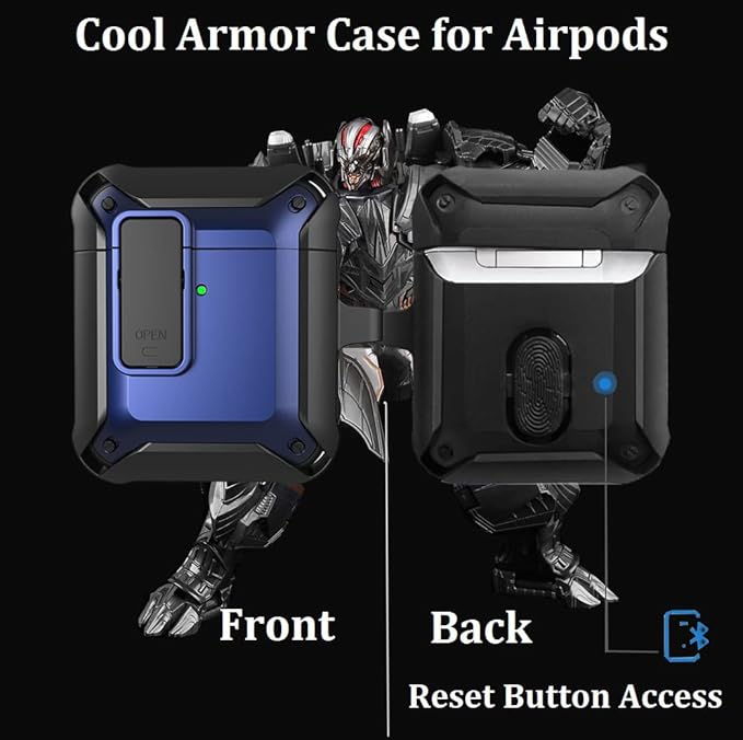 for Airpods 2nd 1st Generation Case Men Lock with Cleaner Kit, Rugged AirPod 2/1 Gen Protective Hard Cover Shockproof Skin Boys Women with Keychain for Apple iPods 2nd/1st Cases, Black