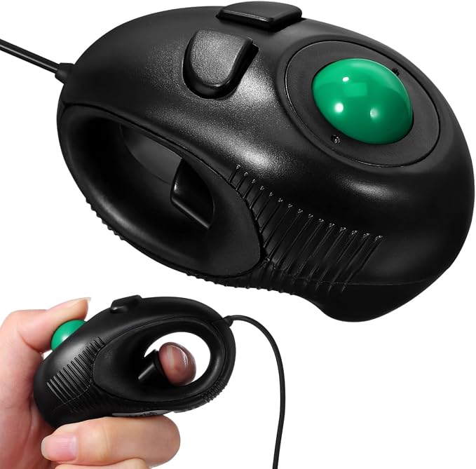 Wired Handheld Trackball Mouse, Mini Finger Mouse, Black