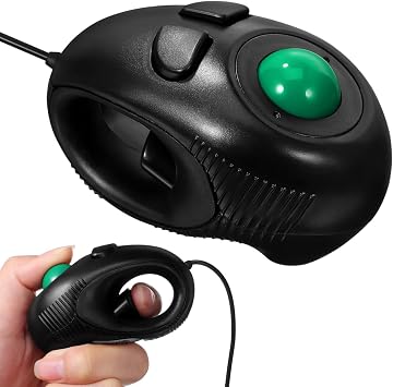 Wired Handheld Trackball Mouse, Mini Finger Mouse, Black