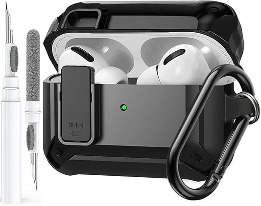 for Airpods Pro 2/1 Gen Case Cover with Lock (2019/2022/2023), Rugged Locking Case for Airpod Pro 2nd/1st Generation Shockproof Armor Protective Skin for Apple iPod Pro - Black