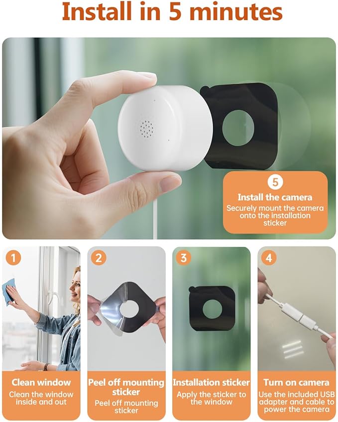 4MP/2K Window Cameras for Home Security, WiFi Indoor Security Camera with Blacklight Full Color Night Vision, Al Text Recognition, Smart Search, 24/7 Recording for Porch/Yard/Front Road (1PCS)