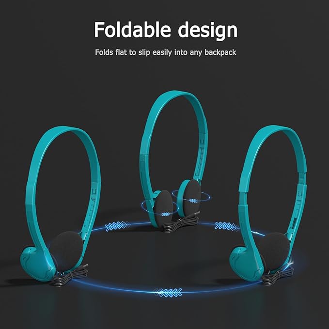 3 Pack Bulk Headphones for School, Classroom, Students - On Ear with 3.5mm Jack, 4ft Tangle Free Cable, 3 Colors - Compatible with iPad, Chromebook, Laptop, PC