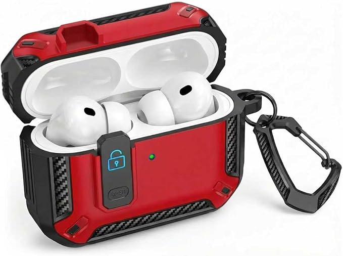 for AirPods Pro 3 Case (2025, Model A2700/A2931) | Full Drop Protection with Carabiner | AirPods 3 Pro Case for Men Women(Black RED)
