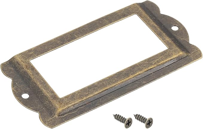 uxcell Metal Label Holders, 85x40mm 5pcs File Name Card Tag Label Holder Frame for Office Library Drawer Cabinet Shelves, Bronze Tone