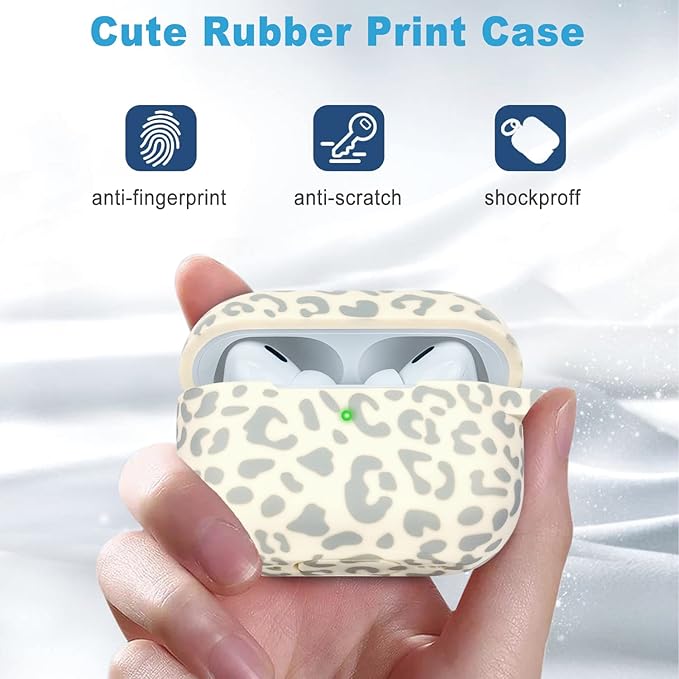 Leopard Silicone Compatible with AirPods Pro 2 Case 2022/2023, Gawnock Soft Case Compatible with AirPods Pro 2nd Generation Print Women Girls with Keychain - #Beige Leopard/Cheetah