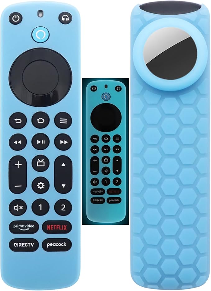 TV Remote Pro Cover for Airtag Remotes Controller Finder Case Glow in The Dark, for Firetv Alexa Voice Remote Pro 2022 and Tile Sticker,for Smart TVs Streaming Media Players Skin(Glow Blue)