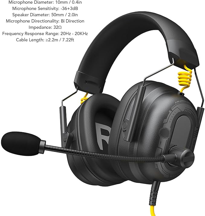Bewinner Wired USB Gaming Headset with 50mm Drivers 7.1 Surround Sound Custom Sound Effects Software Noise Reduction Mic for PC Series X S (Black)