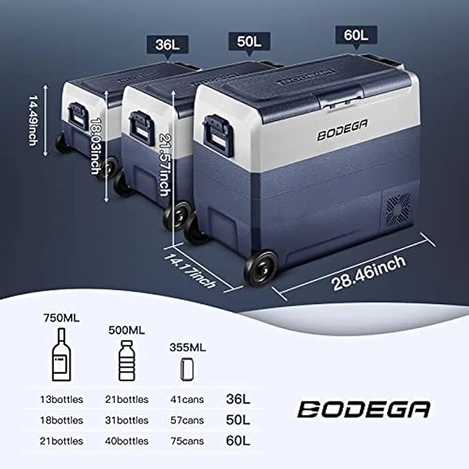BODEGA BODEGACOOLER 12 Volt Portable Refrigerator,38 Quart Car Fridge APP Control,36L (-4℉-68℉) Compressor Car Freezer 12/24V DC and 100-240V AC for Travel,Truck RV Camping Boat and Home Use