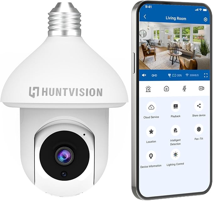 Light Bulb Camera, E3LT Wireless Security Camera 3MP Full HD, 360° View, 2.4G WiFi, Two-Way Talk, Color Night Vision, Compatible with Alexa/Google Home