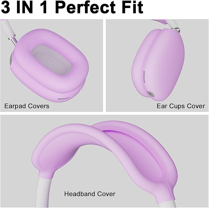ATUAT for AirPods Max Headphones Case, Protective Silicone Case Cover Skin Accessories Anti-Scratch for Women Men for Apple AirPods Max 2024/2020 (USB-C/Lightning), Light Purple