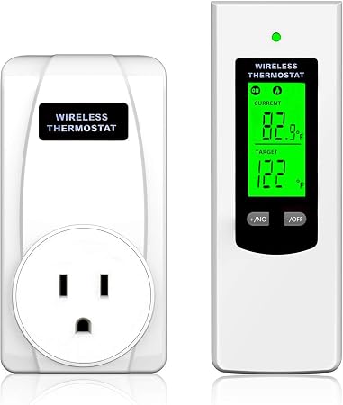 Programmable Wireless Plug in Thermostat Outlet, Electric Thermostat Controlled Outlet with Built-in Temperature Sensor Remote Control (White)