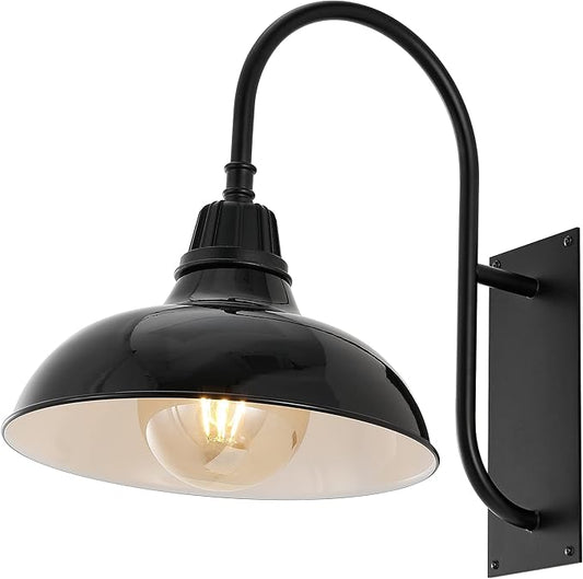JONATHAN Y JYL7614B Stanley 12.25" 1-Light Farmhouse Industrial Indoor/Outdoor Iron LED Gooseneck Arm Outdoor Sconce Metal Bowl Shade Vintage Cottage Rustic Porch Patio Yard Barn, Black