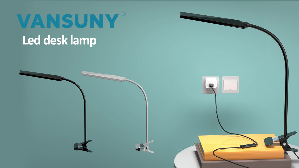 Vansuny Clip on LED Desk Lamp, Eye-Caring USB Reading Light for Home Office