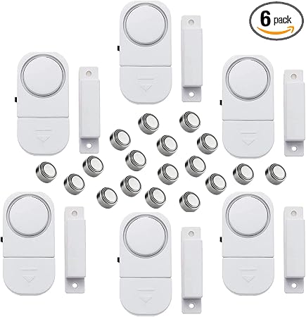 6 Pack Wireless Security Window/Door Alarm, Magnetic Sensor Door Window Burglar Alert Alarm Pool Alarms Super Loud for Home, Garage, Apartment, Dorm, RV and Office(Include Batteries)…