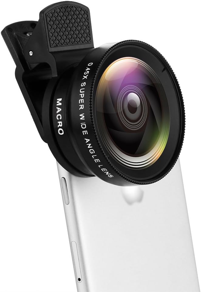 Phone Camera Lens, Professional Attachment Universal Clip on Cell Phone Photography Camera Attachable Mobile Extra 0.45X Wide Angle 12.5X Super Macro Lens Kit for iPhone Android Smartphone