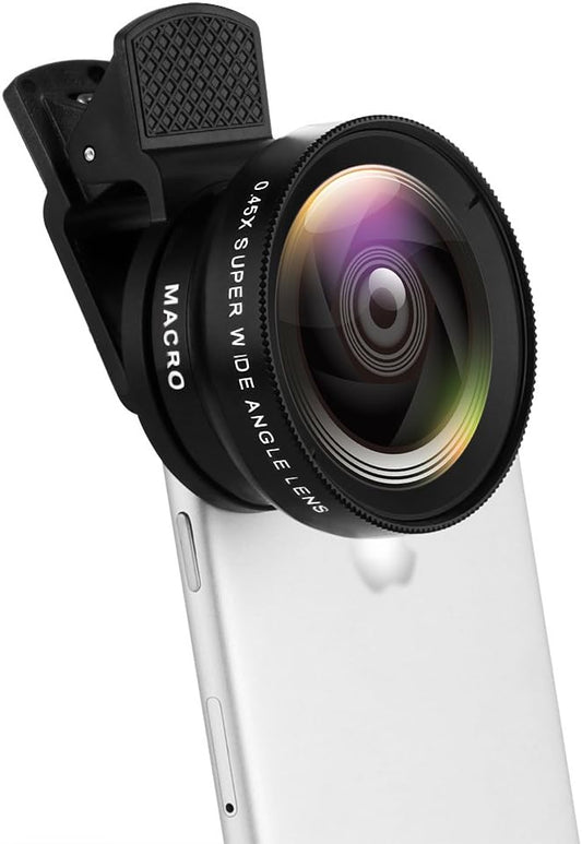 Phone Camera Lens, Professional Attachment Universal Clip on Cell Phone Photography Camera Attachable Mobile Extra 0.45X Wide Angle 12.5X Super Macro Lens Kit for iPhone Android Smartphone