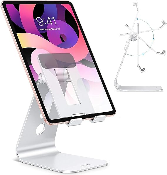 OMOTON T2 Tablet Stand for Desk, Aluminum Holder for iPad Pro/Air, Silver