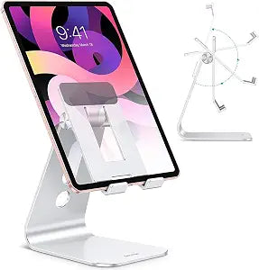 OMOTON T2 Tablet Stand for Desk, Aluminum Holder for iPad Pro/Air, Silver